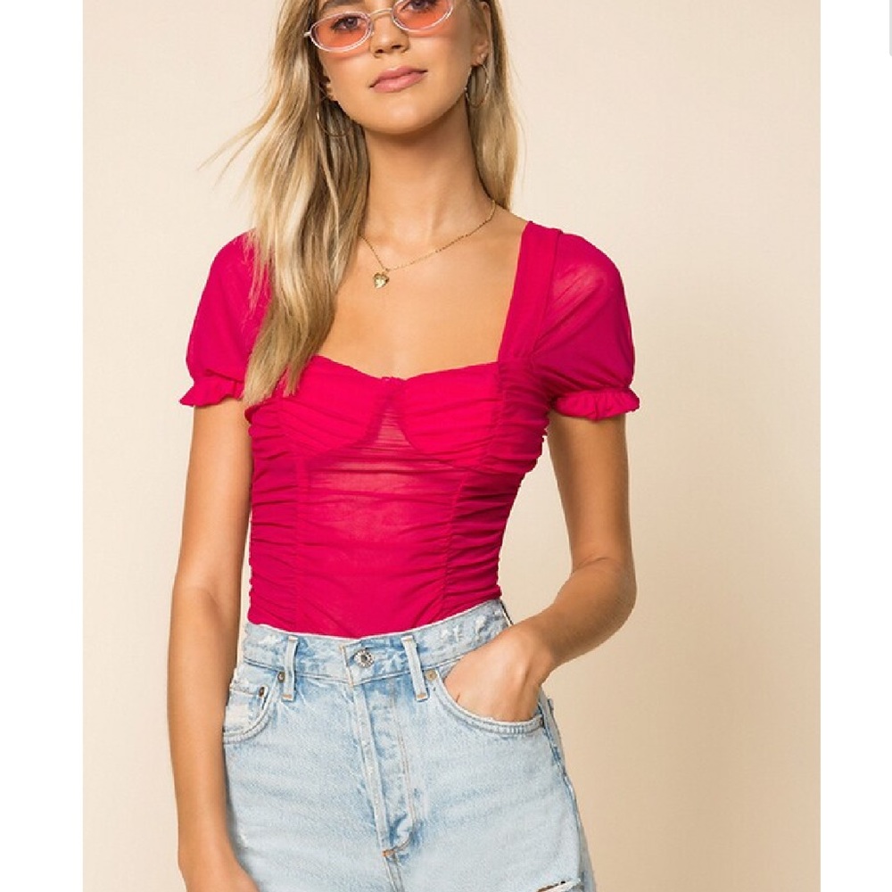 Superdown Pamela Ruched Mesh Top